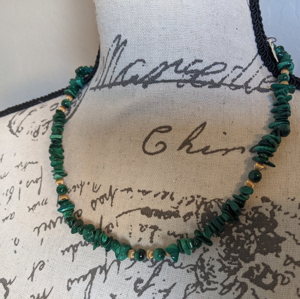 Green Gemstone Necklace Malachite Style 20" - Picture 3 of 4